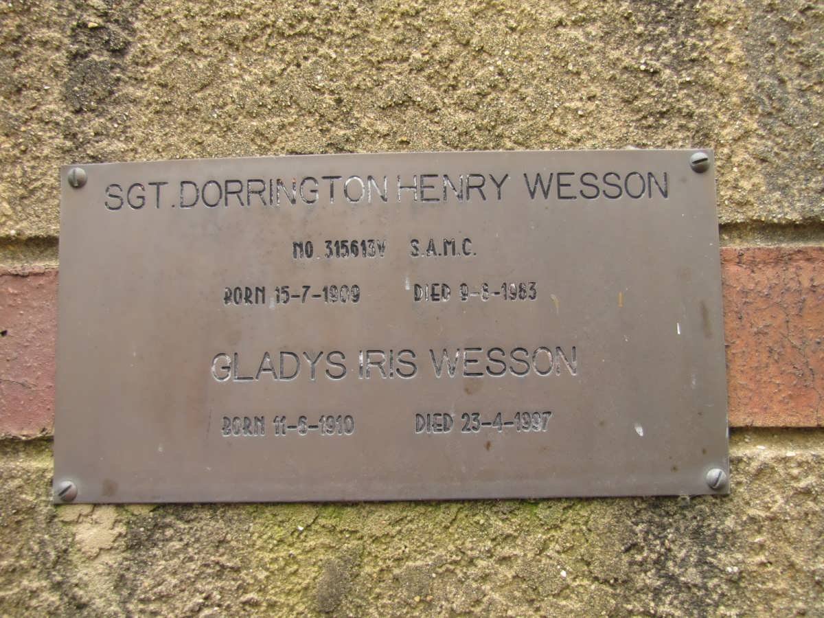 WESSON Dorrington Henry 1909-1983 &amp; Gladys Iris 1910-1997