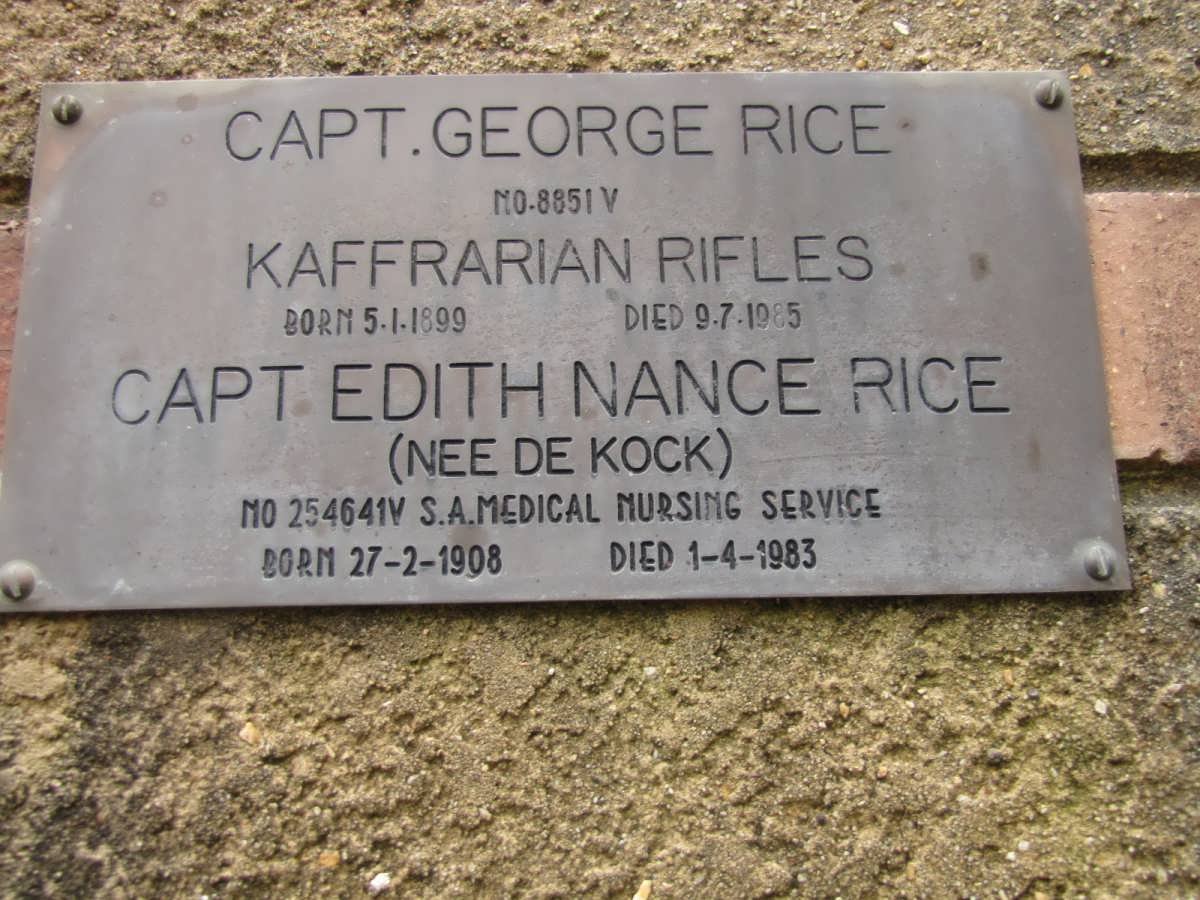 RICE George 1899-1985 &amp; Edith Nance DE KOCK 1908-1983