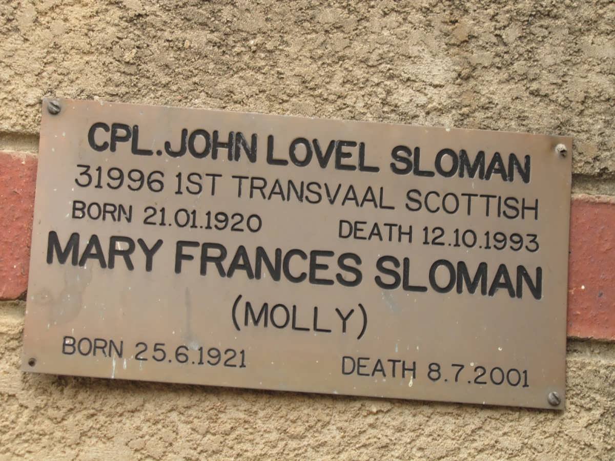 SLOMAN John Lovel 1920-1993 &amp; Mary Frances 1921-2001
