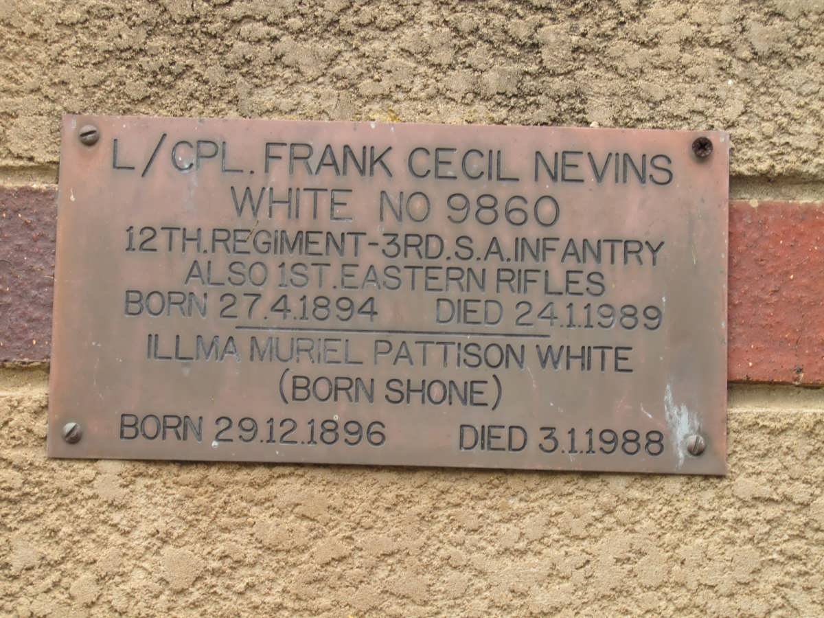 WHITE Frank Cecil Nevins 1894-1989 &amp; Illma Muriel Pattison SHONE 1896-1988
