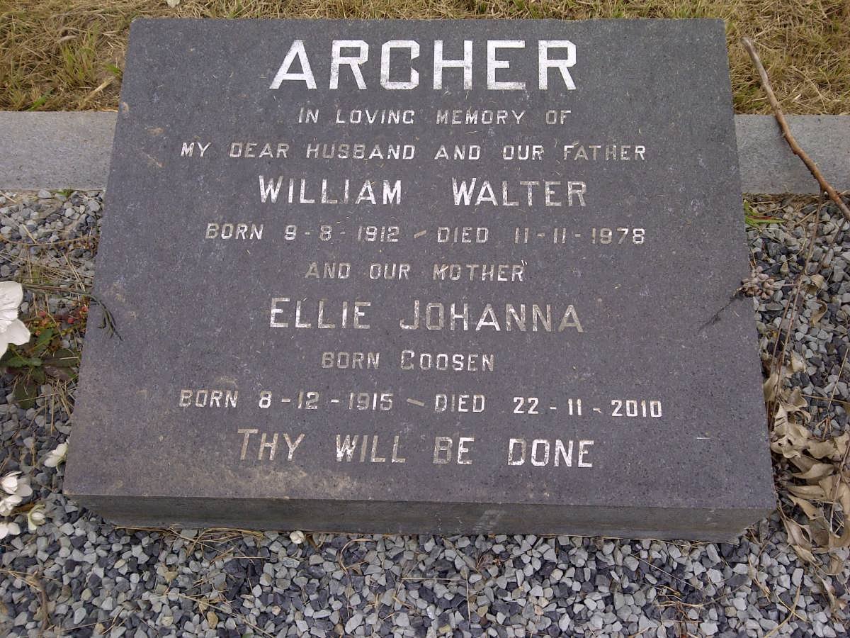 ARCHER William Walter 1912-1978 &amp; Ellie Johanna GOOSEN 1915-2010