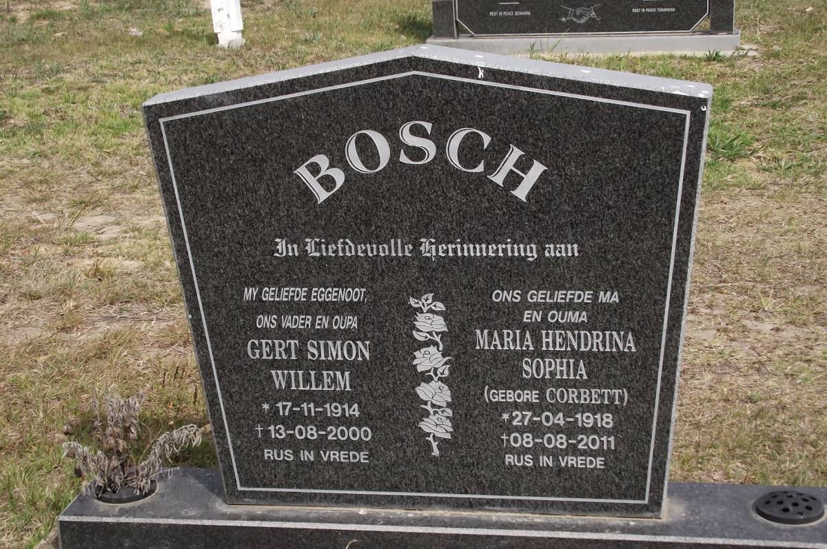 BOSCH Gert Simon Willem 1914-2000 &amp; Maria Hendrina Sophia CORBETT 1918-2011