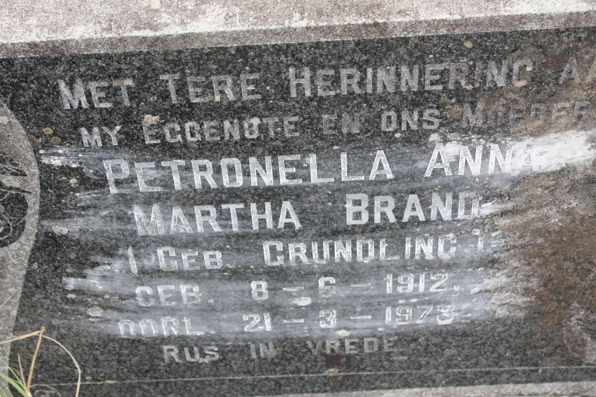 BRAND Petronella Anna Martha nee GRUNDLING 1912-1973