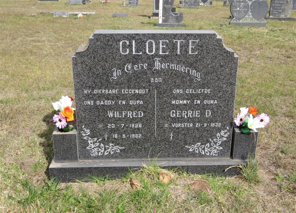 CLOETE Wilfred 1926-1982 &amp; Gerrie D. VORSTER 1932-