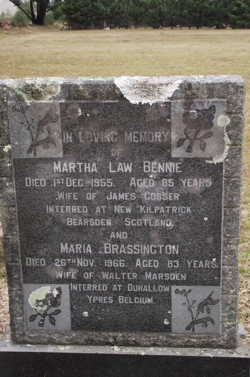 COSSER Martha Law nee BENNIE -1955 :: MARSDEN Maria nee BRASSINGTON -1966