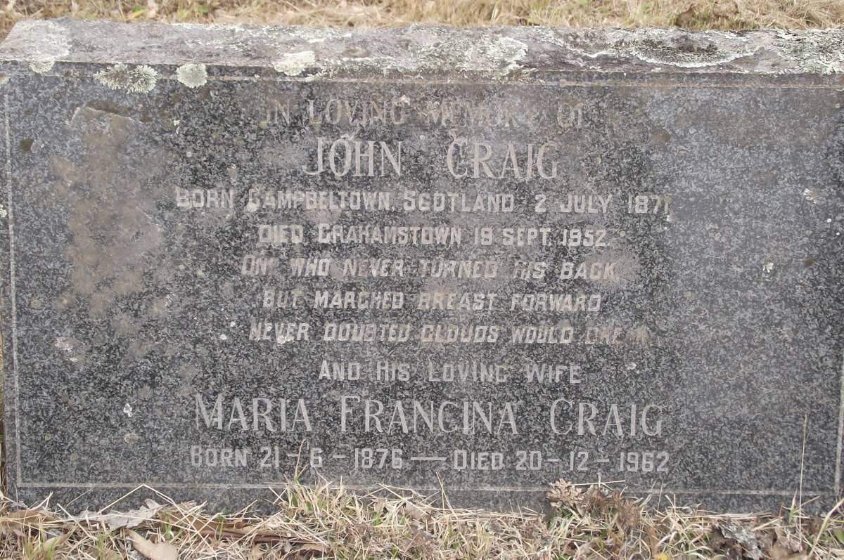 CRAIG John 1871-1952 &amp; Maria Francina 1876-1962