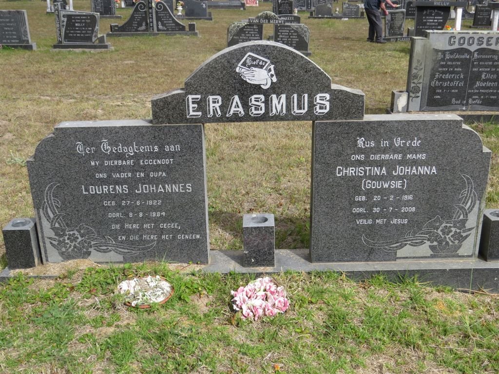 ERASMUS Lourens Johannes 1922-1984 &amp; Christina Johanna 1916-2008