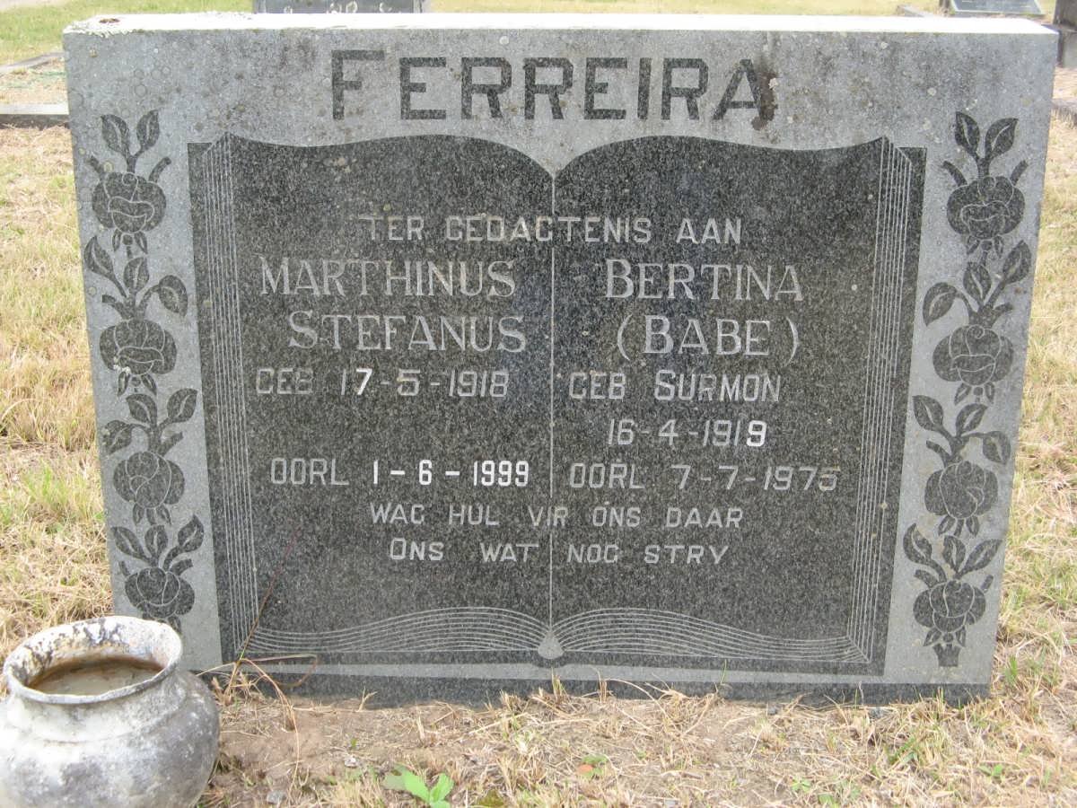 FERREIRA Marthinus Stefanus 1918-1999 &amp; Bertina SURMON 1919-1975
