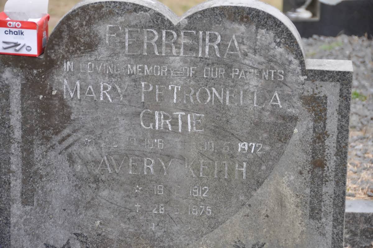 FERREIRA Avery Keith 1912-1975 &amp; Mary Petronella Gertie 1916-1972