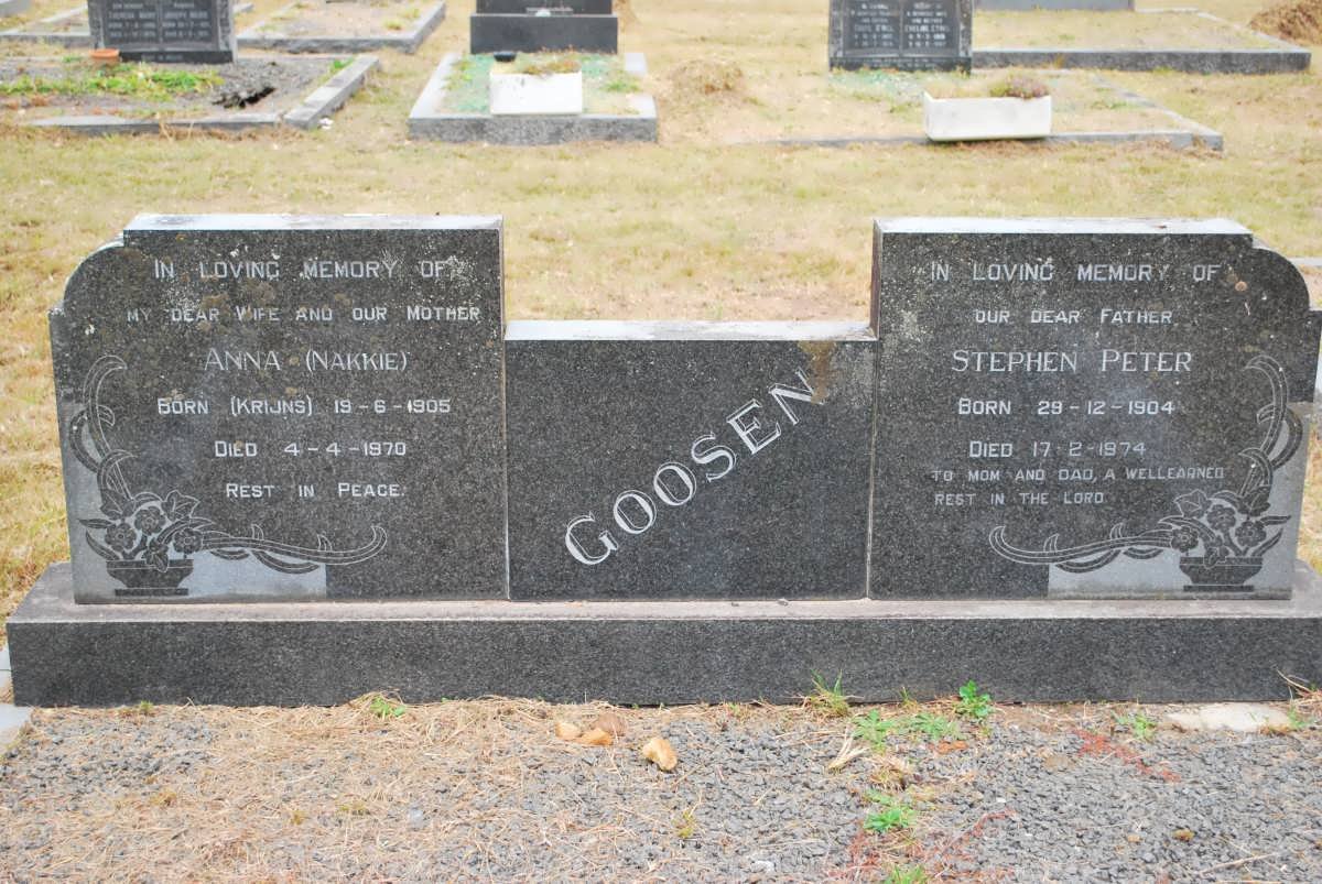 GOOSEN Stephen Peter 1904-1974 &amp; Anna KRIJNS 1905-1970
