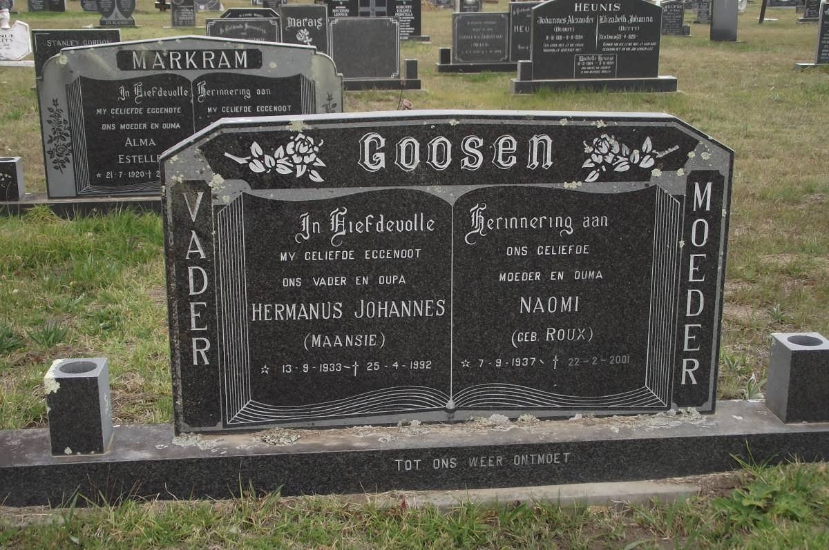GOOSEN Hermanus Johannes 1933-1992 &amp; Naomi ROUX 1937-2001