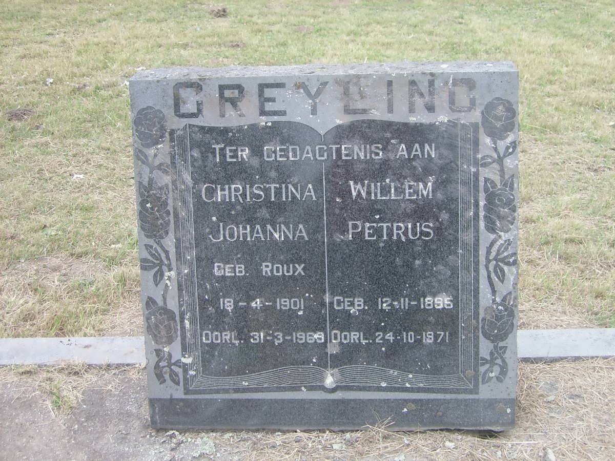 GREYLING Willem Petrus 1895-1971 &amp; Christina Johanna ROUX 1901-1969
