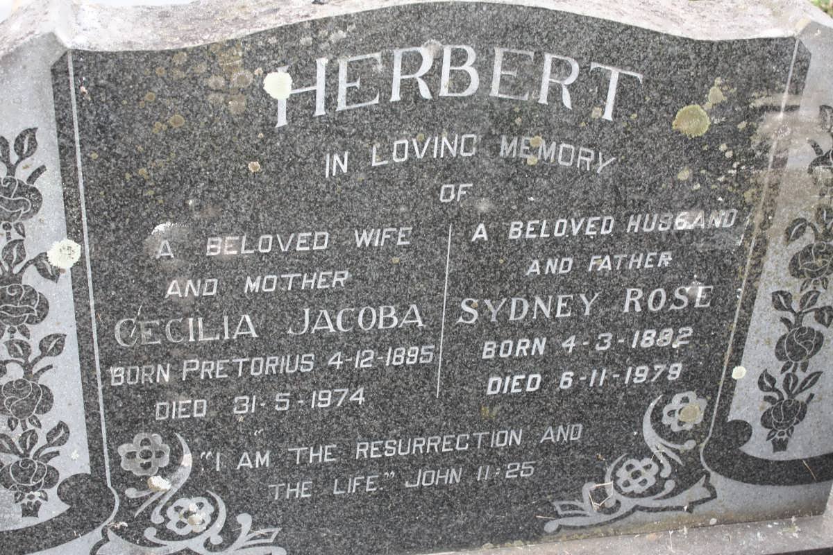 HERBERT Sydney Rose 1892-1979 &amp; Cecilia Jacoba PRETORIUS 1895-1974