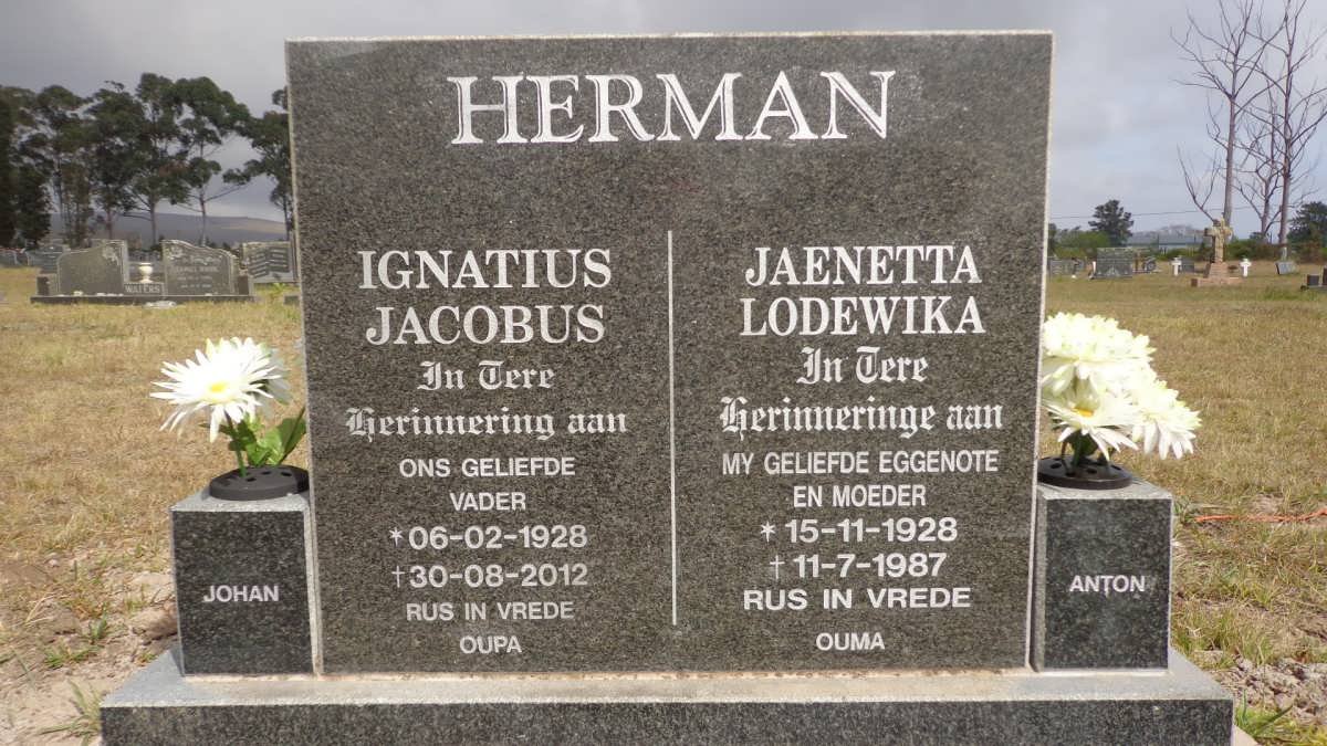 HERMAN Ignatius Jacobus 1928-2012 &amp; Jeanetta Lodewika 1928-1987