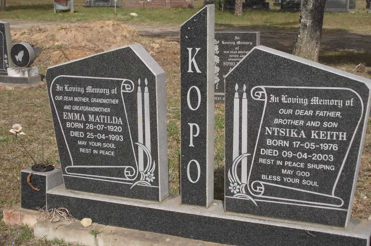 KOPO Ntsika Keith 1976-2003 &amp; Emma Matilda 1920-1993