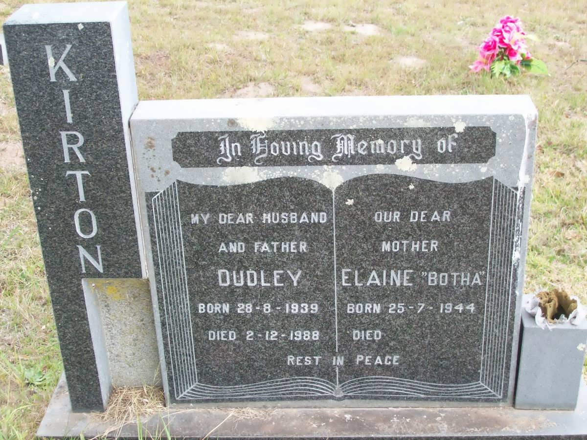 KIRTON Dudley 1939-1988 &amp; Elaine BOTHA 1944-