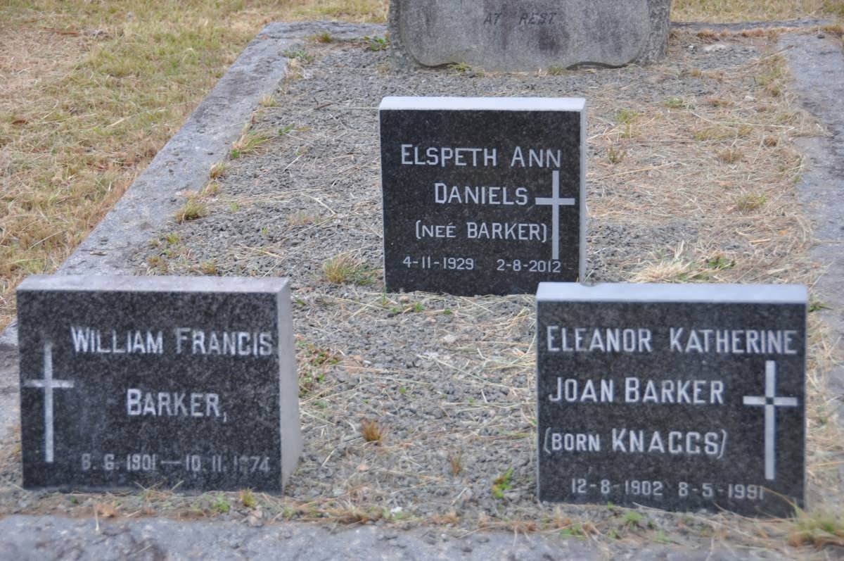 BARKER William Francis 1901-1974 &amp; Eleanor Katherine Joan KNAGGS 1902-1991 :: DANIELS Elspeth Ann nee BARKER 1929-2012    