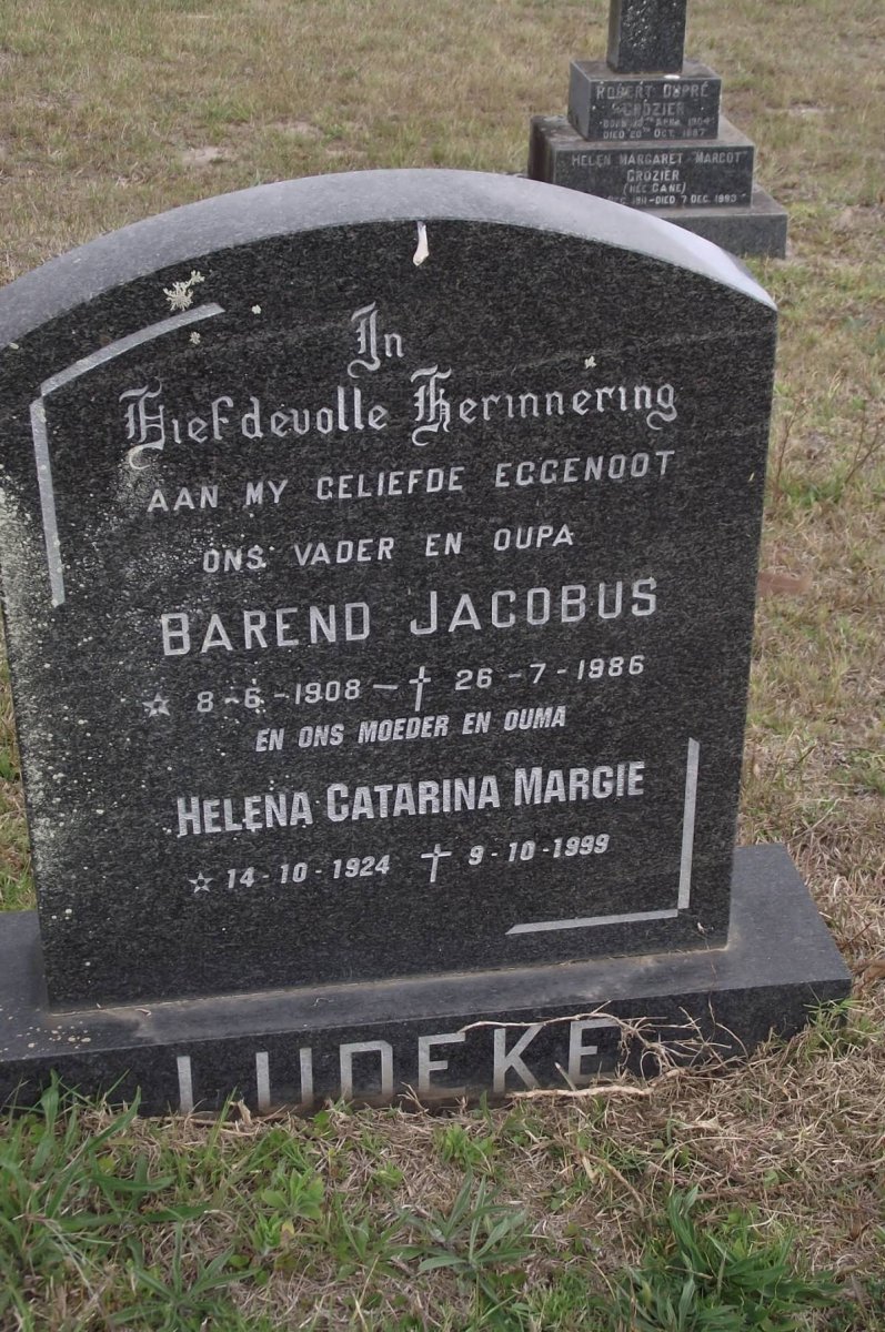LUDEKE Barend Jacobus 1908-1986 &amp; Helena Catarina Margie 1924-1999