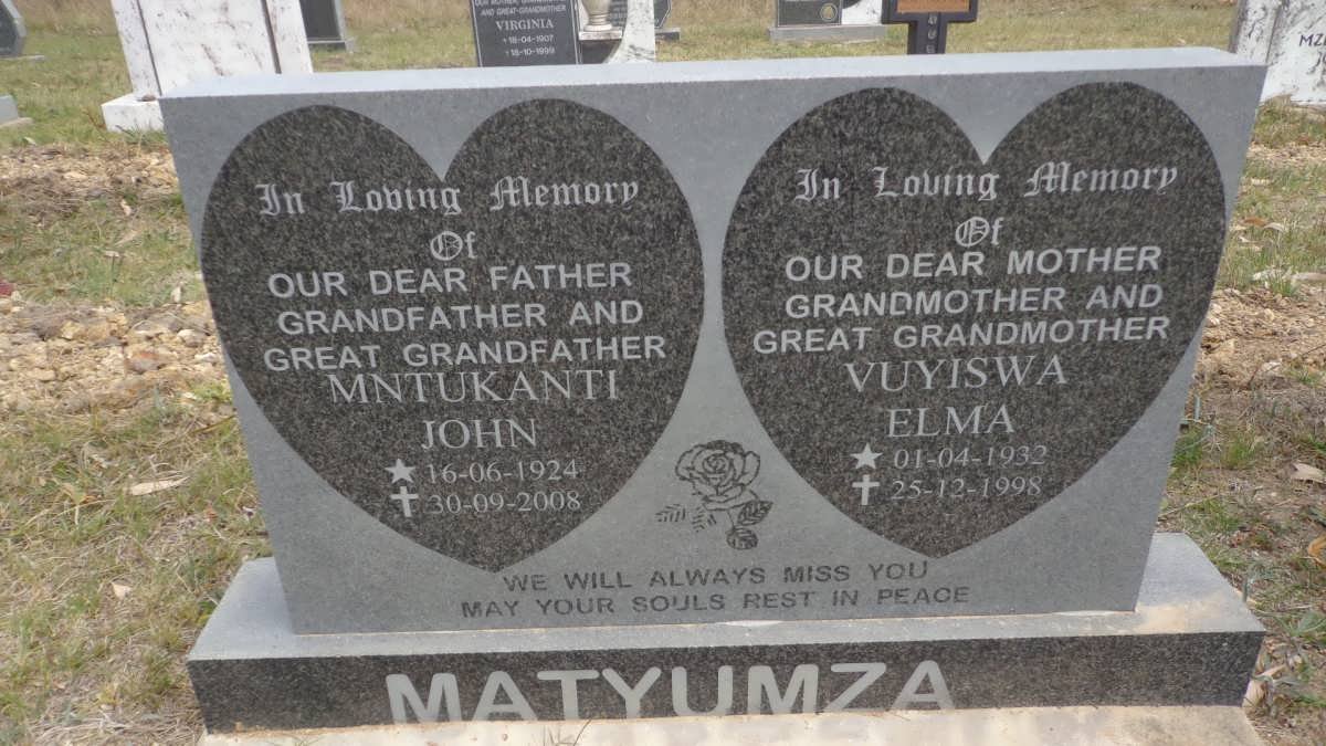 MATYUMZA Mntukanti John 1924-2008 &amp; Vuyiswa Elma 1932-1998