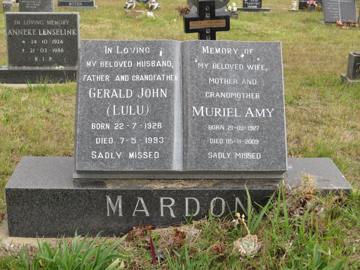 MARDON Gerald John 1928-1993 &amp; Muriel Amy 1927-2009