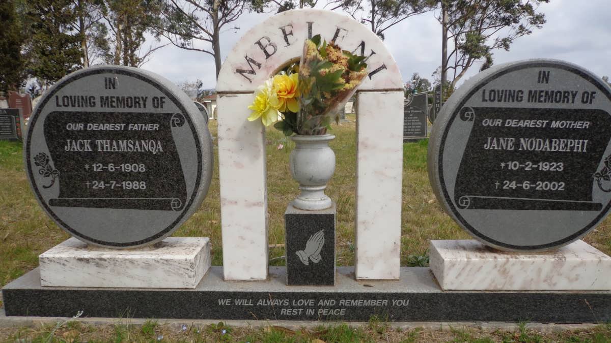 MBELENI Jack Thamsanqa 1908-1988 &amp; Jane Nodabephi 1923-2002