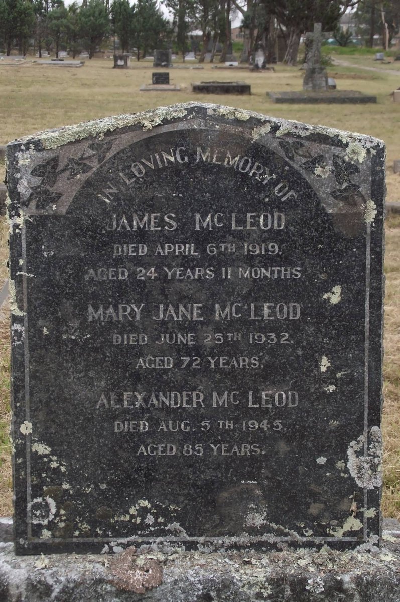 McLEOD James -1919 :: McLEOD Mary Jane -1932 :: McLEOD Alexander -1945