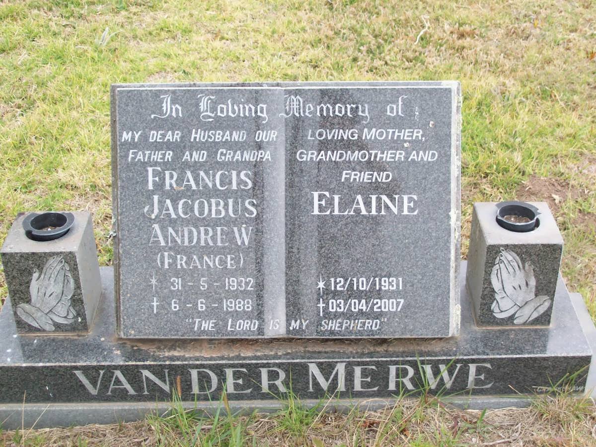 MERWE Francis Jacobus Andrew, van der 1932-1988 &amp; Elaine 1931-2007