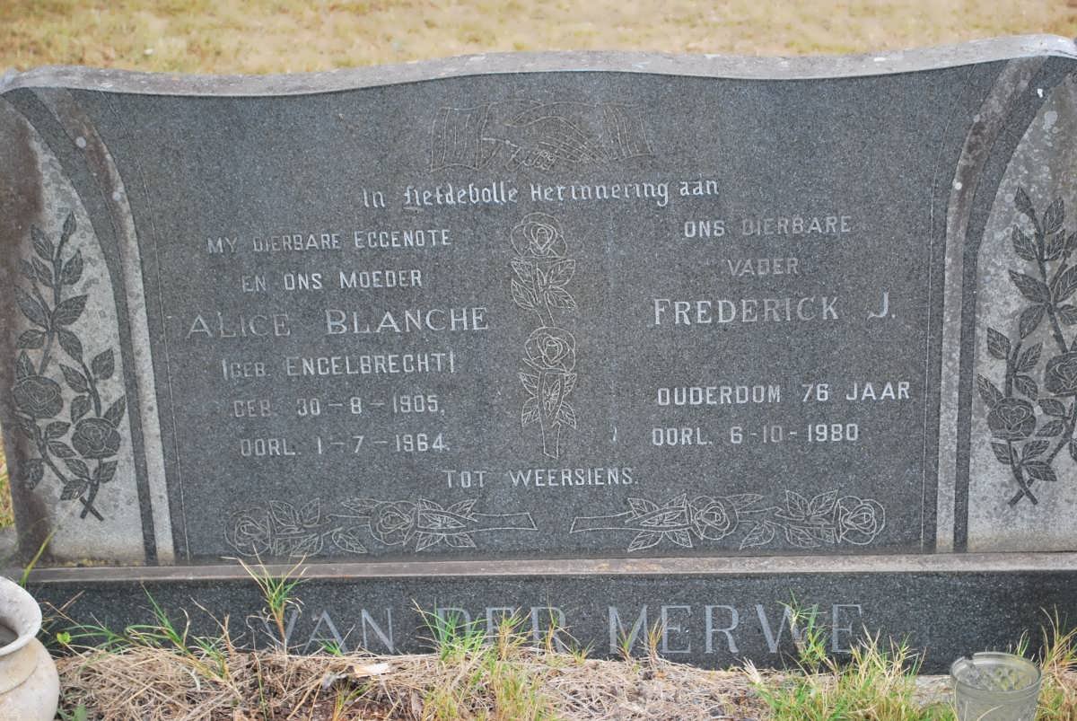 MERWE Frederick J., van der 1980 &amp; Alice Blanche ENGELBRECHT 1905-1964