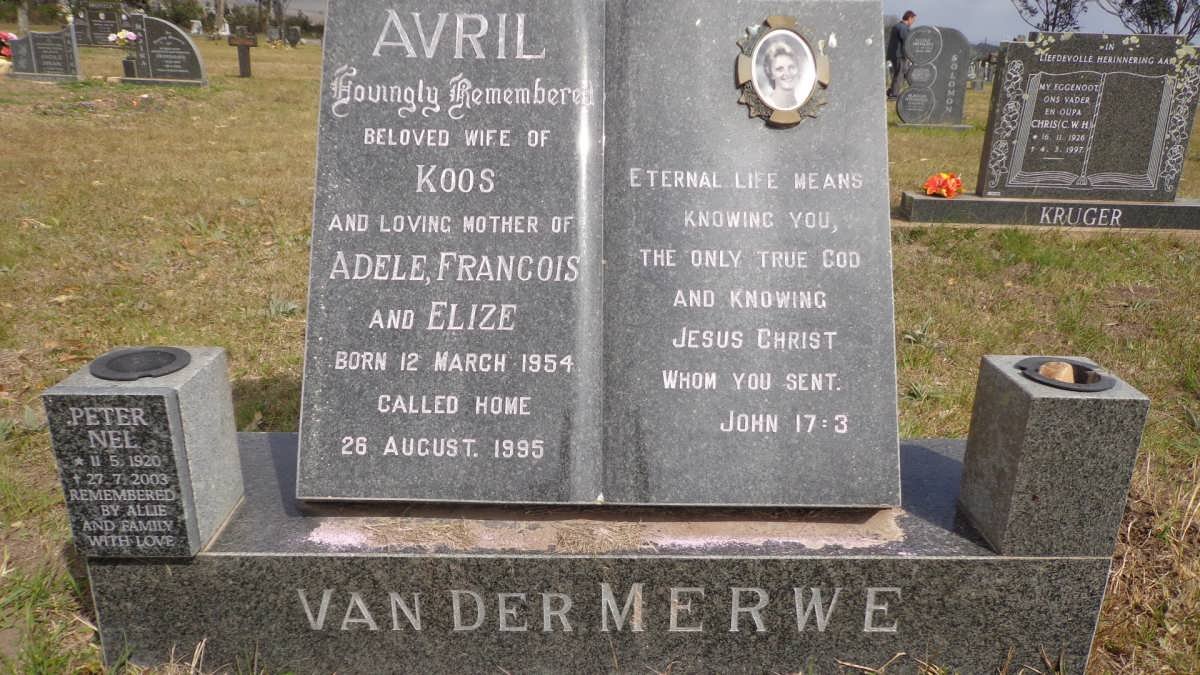 MERWE Avril, van der 1954-1995 :: NEL Peter 1920-2003