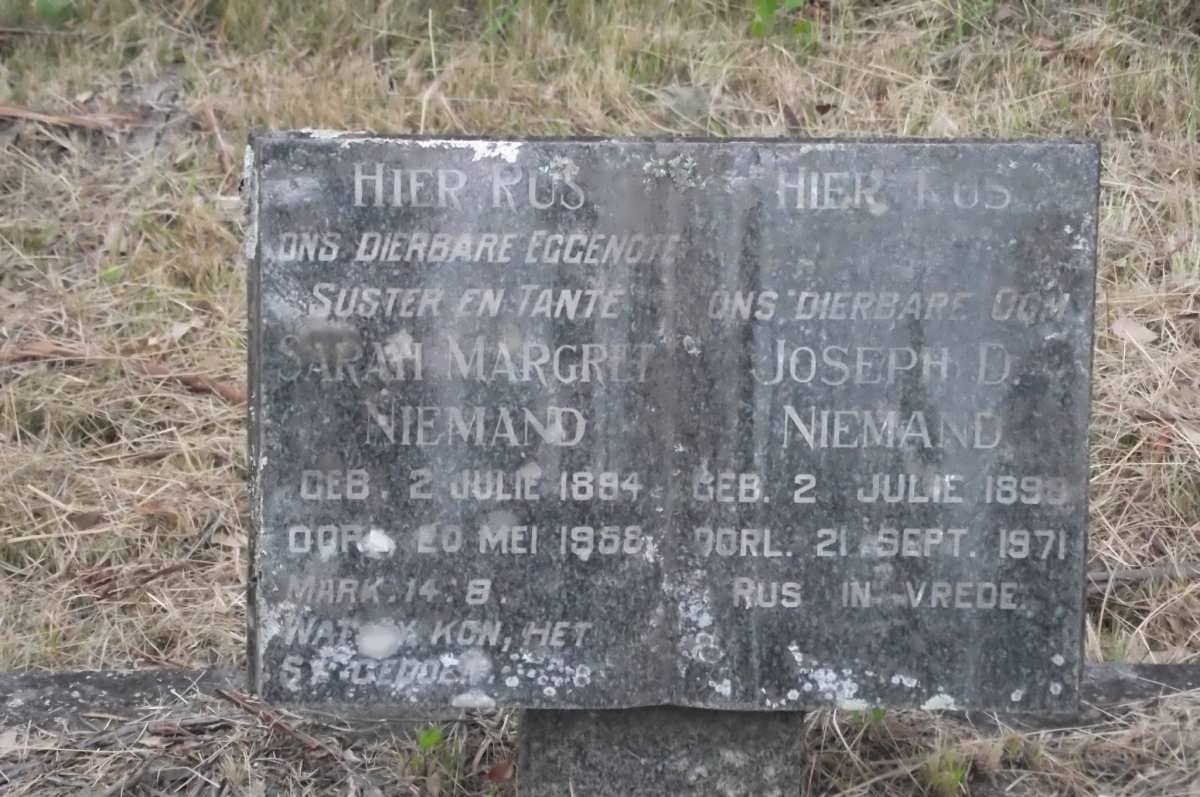 NIEMAND Joseph D. 1898-1971 &amp; Sarah Margret 1894-1958