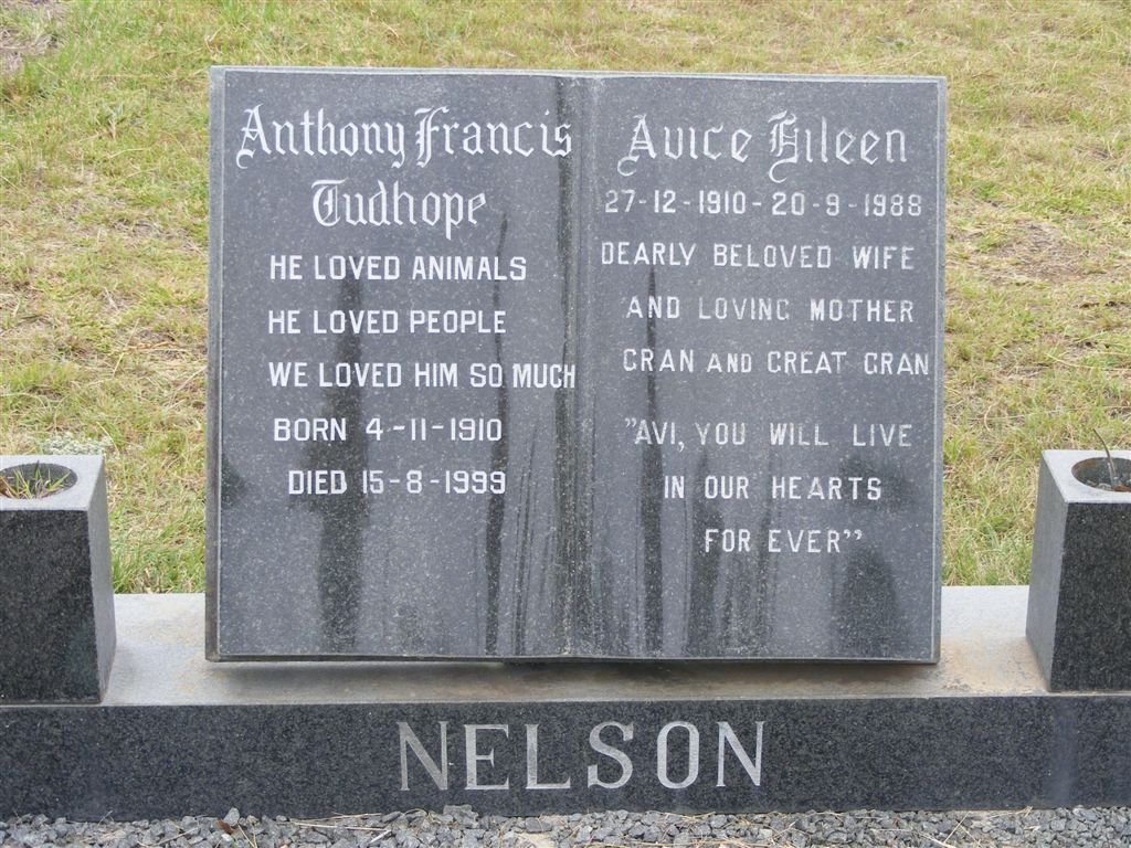 NELSON Anthony Francis Tudhope 1910-1999 &amp; Avice Eileen 1910-1988