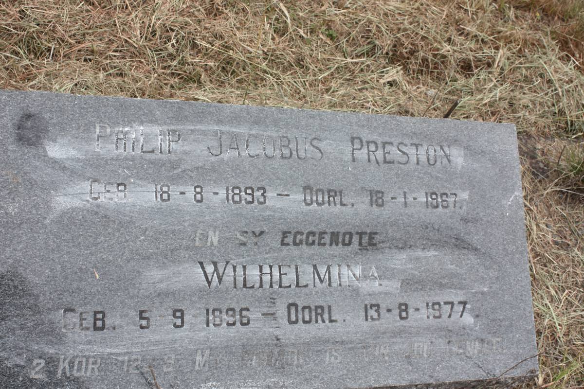 PRESTON Philip Jacobus 1893-1967 &amp; Wilhelmina 1896-1977