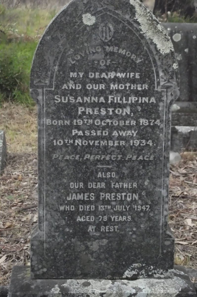 PRESTON James -1947 &amp; Susanna Fillipina 1874-1934