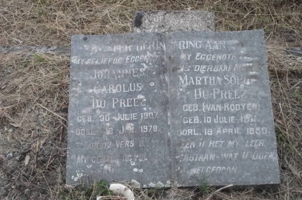 PREEZ Johannes Carolus, du 1907-1979 &amp; Martha Sophia VAN ROOYEN 1911-1959