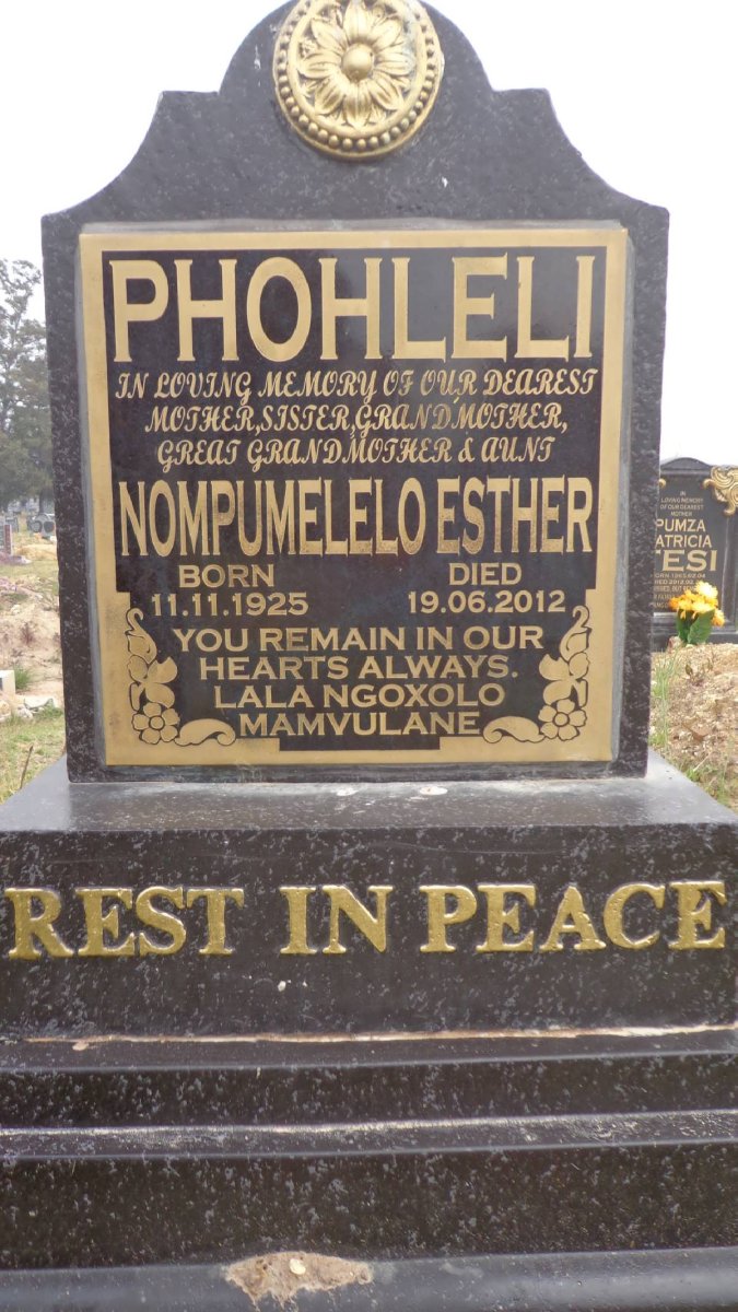 PHOHLELI Nompumelelo Esther 1925-2012