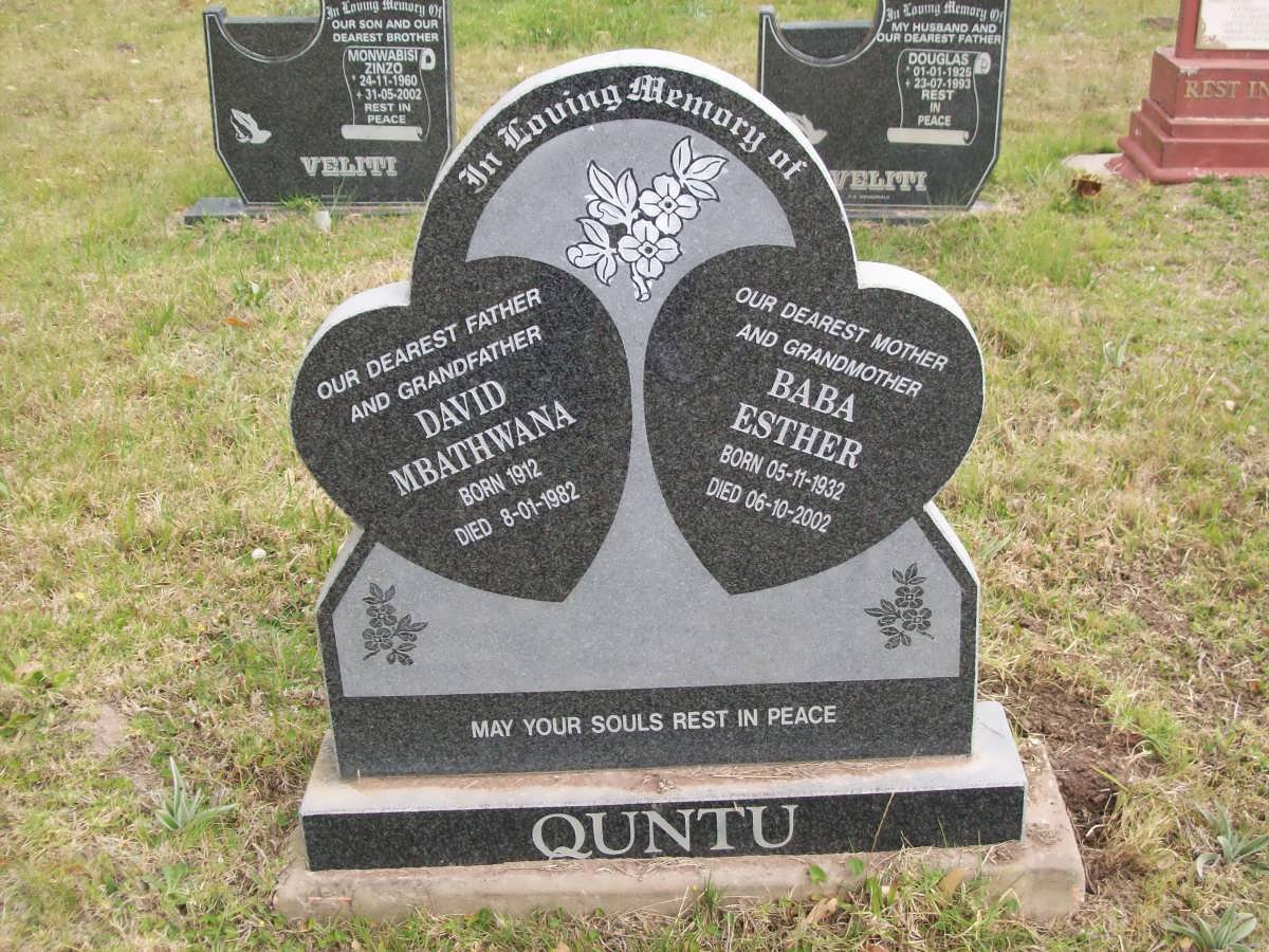 QUNTU David Mbathwana 1912-1982 &amp; Baba Esther 1932-2002