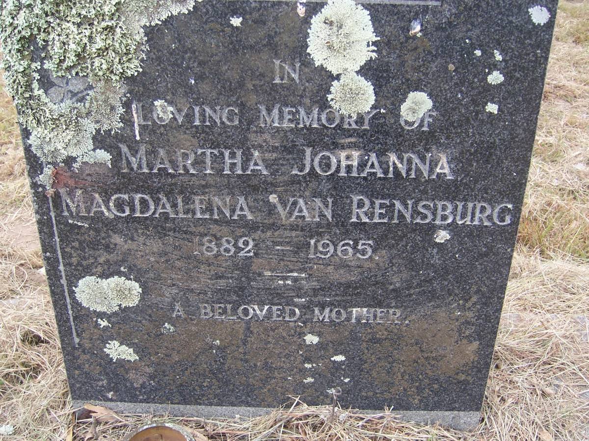 RENSBURG Martha Johanna Magdalena, van 1882-1965