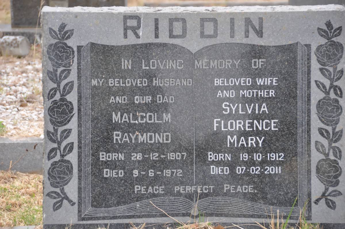 RIDDIN Malcolm Raymond 1907-1972 &amp; Sylvia Florence Mary 1912-2011
