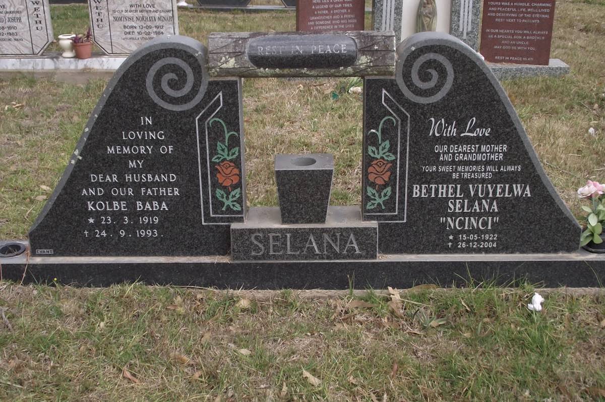 SELANA Kolbe Baba 1919-1993 &amp; Bethel Vuyelwa 1922-2004