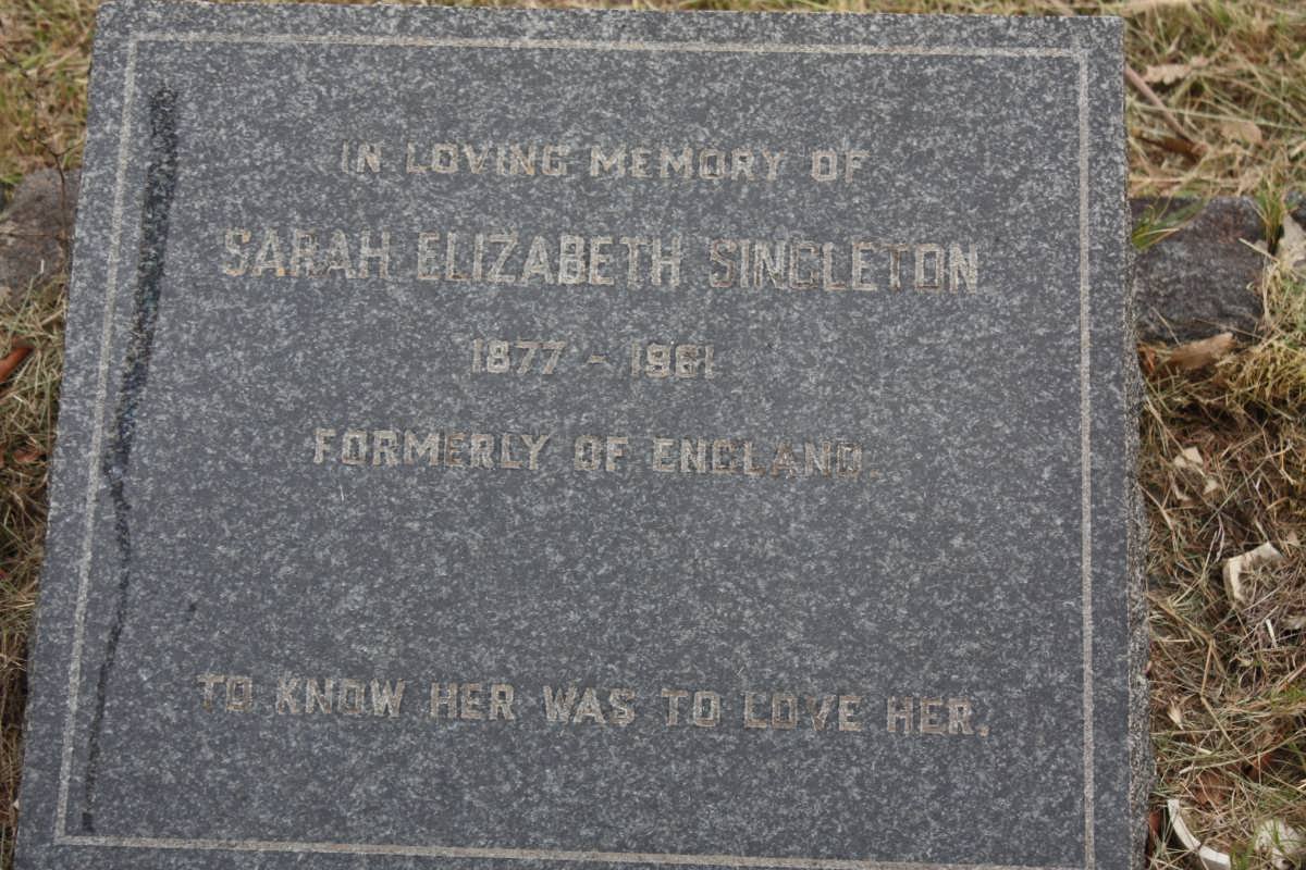 SINGLETON Sarah Elizabeth 1877-1961