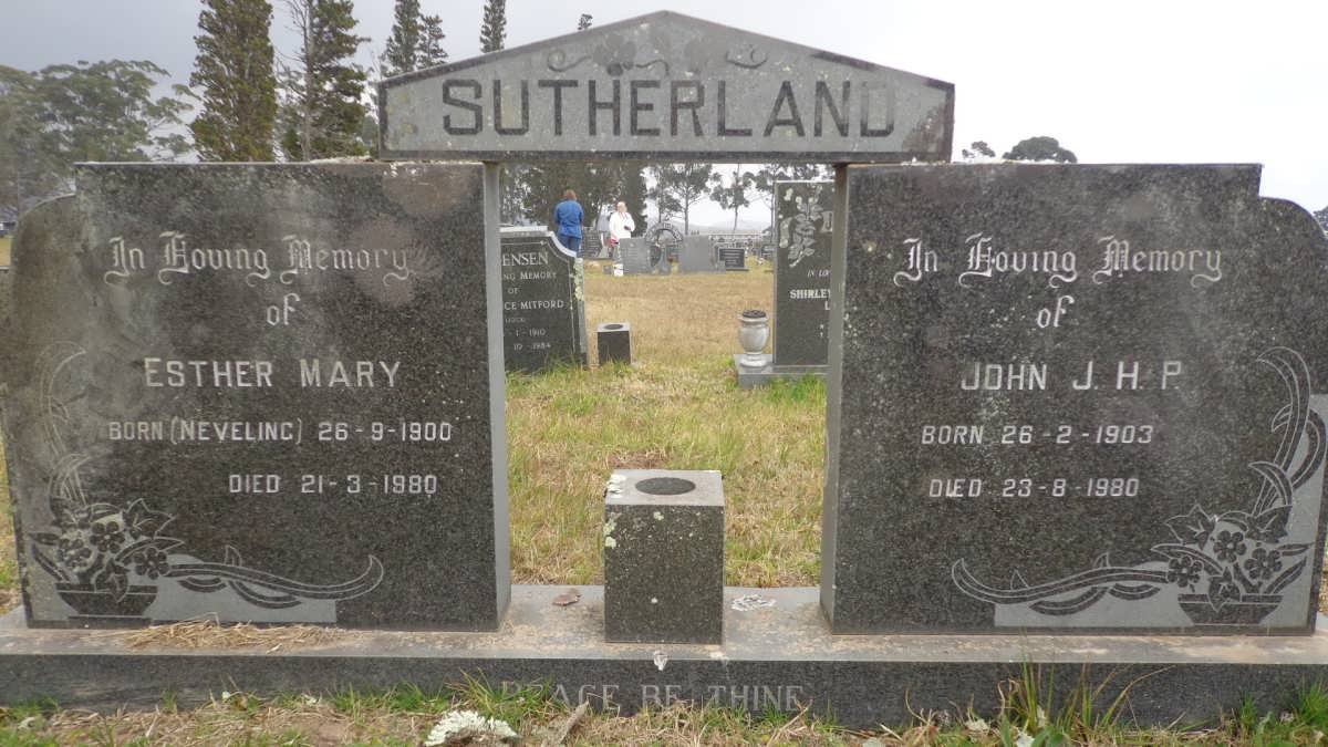 SUTHERLAND, John J.H.P. 1903-1980 &amp; Esther Mary NEVELING 1900-1980