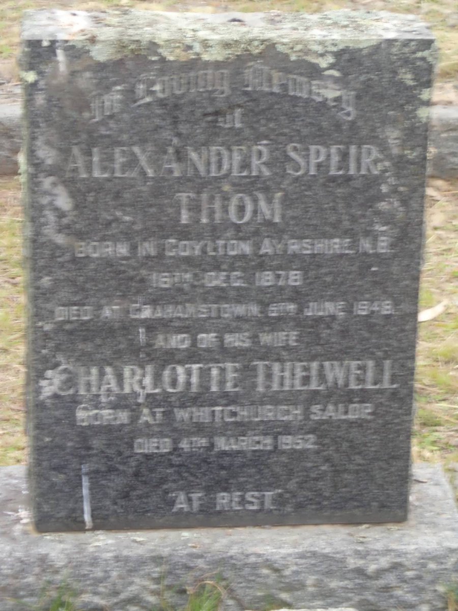 THOM Alexander Speir 1878-1948 &amp; Charlotte Thelwell -1952
