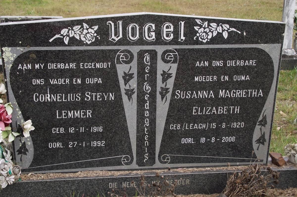 VOGEL Cornelius Steyn Lemmer 1916-1992 &amp; Susanna Magrietha Elizabeth LEACH 1920-2008