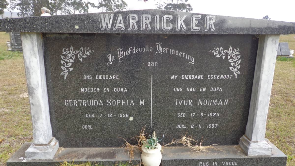WARRICKER Ivor Norman 1925-1987 &amp; Gertruida Sophia M. 1926-