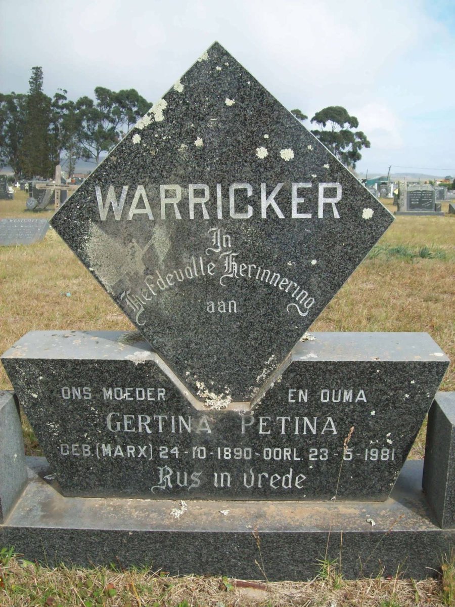 WARRICKER Gertina Petina nee MARX 1890-1981