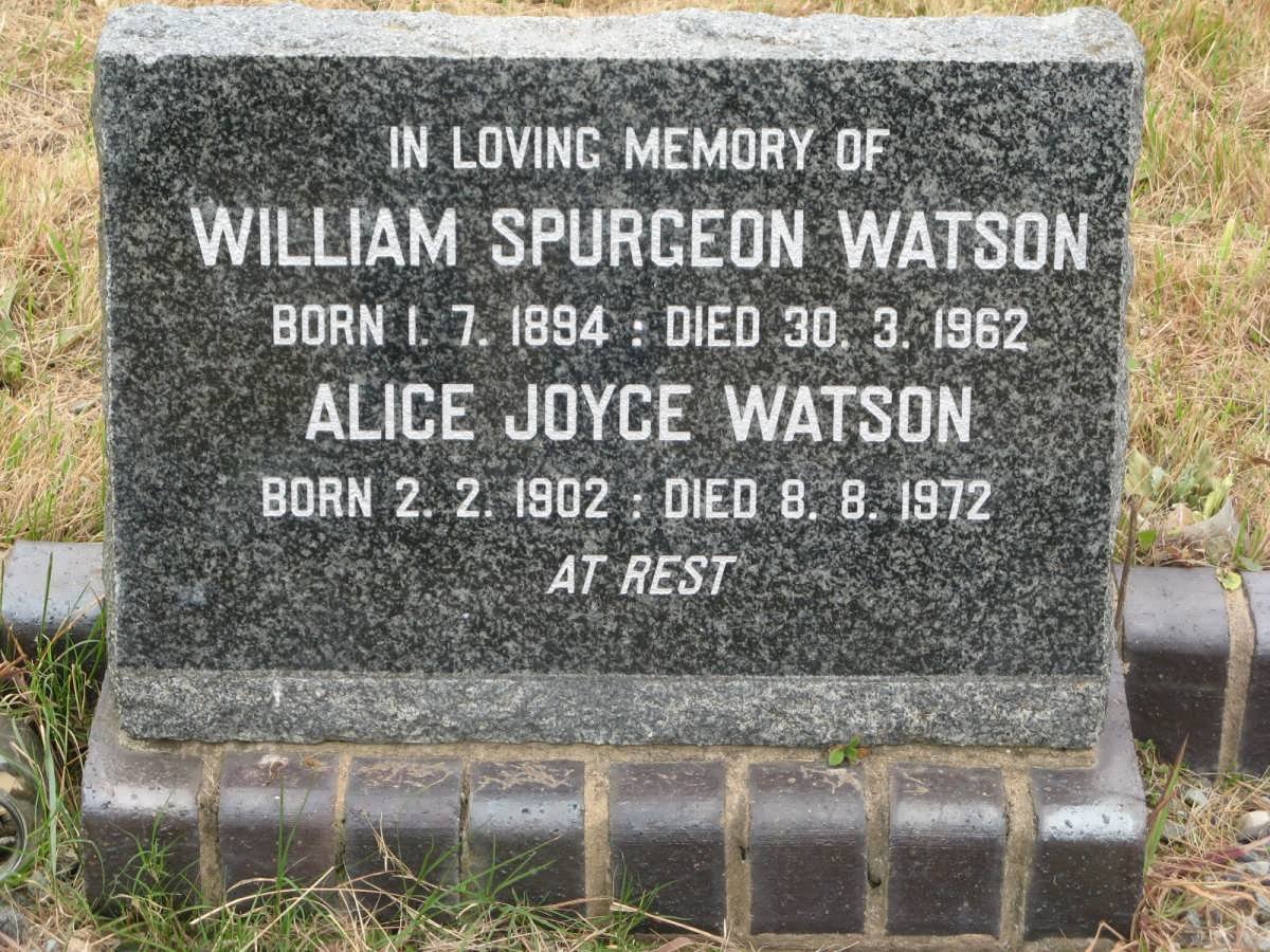 WATSON William Spurgeon 1894-1962 &amp; Alice Joyce 1902-1972