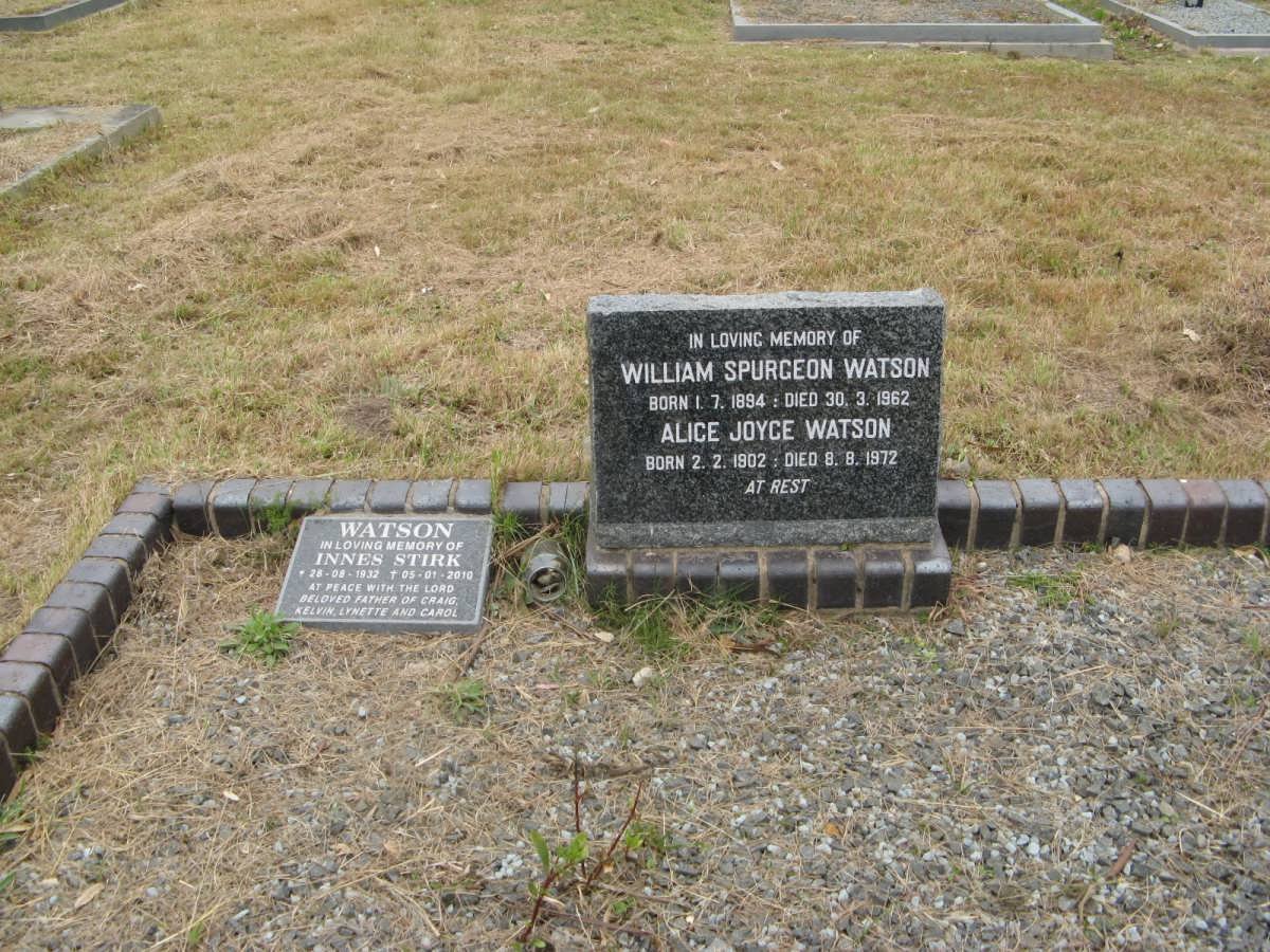 WATSON William Spurgeon 1894-1962 &amp; Alice Joyce 1902-1972 :: WATSON Innes Stirk 1932-2010
