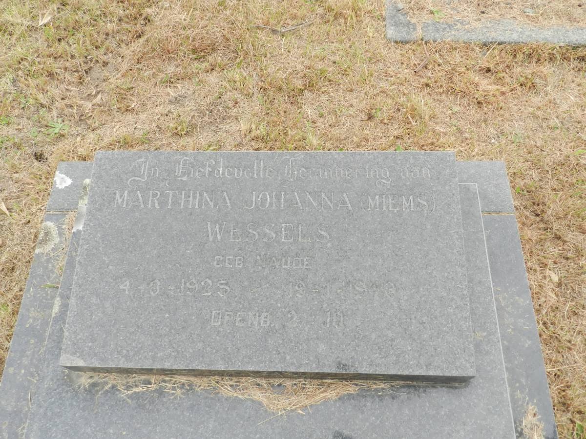 WESSELS Marthina Johanna nee NAUDE 1925-19??