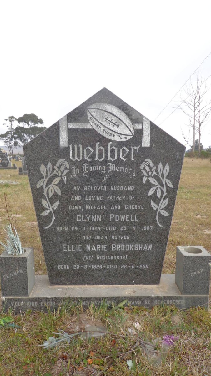 WEBBER Glynn Powell 1924-1987 &amp; Ellie Marie Brookshaw nee RICHARDSON 1926-2011