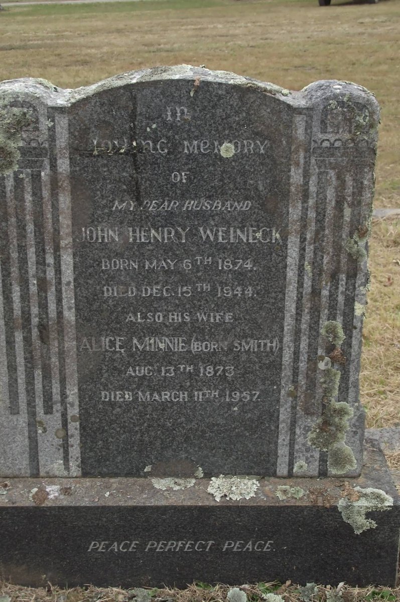WEINECK John Henry 1874-1944 &amp; Alice Minnie SMITH 1873-1957